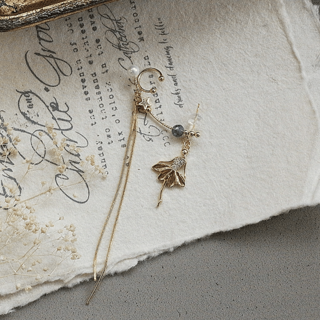 Boucle d'oreille pendante à clip en strass pour danseuse de ballet