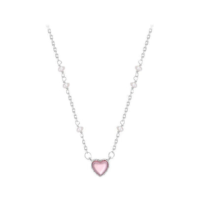 Trendy Sterling Silver Pearl Charm Heart Necklace