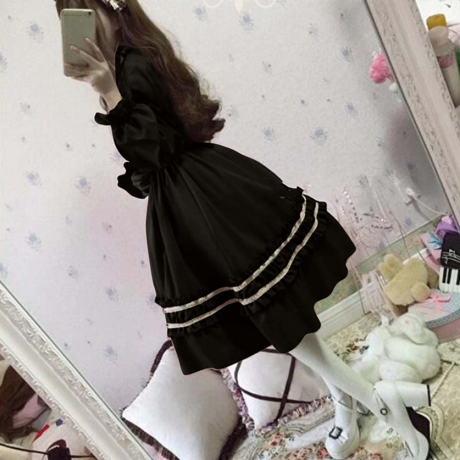 Dark academia black dress - academia - black - bows - dress - goth