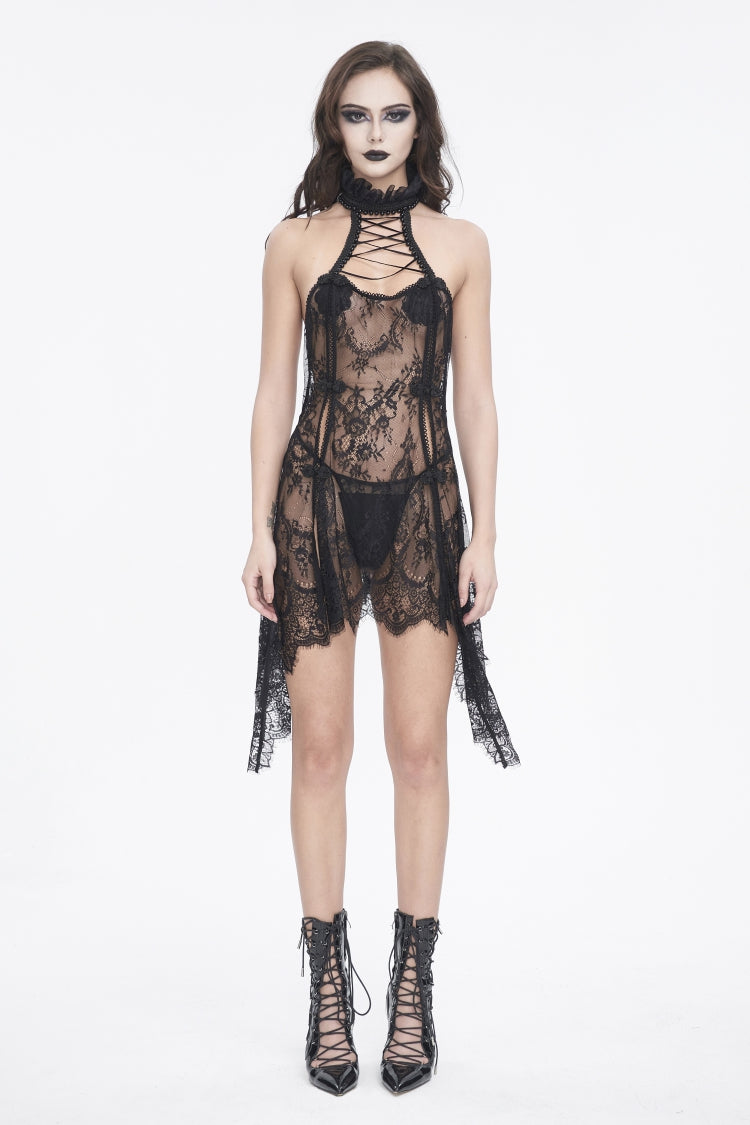 Sheer Pleated Lingerie with Pearl Embellishments and Lace-Up Details
