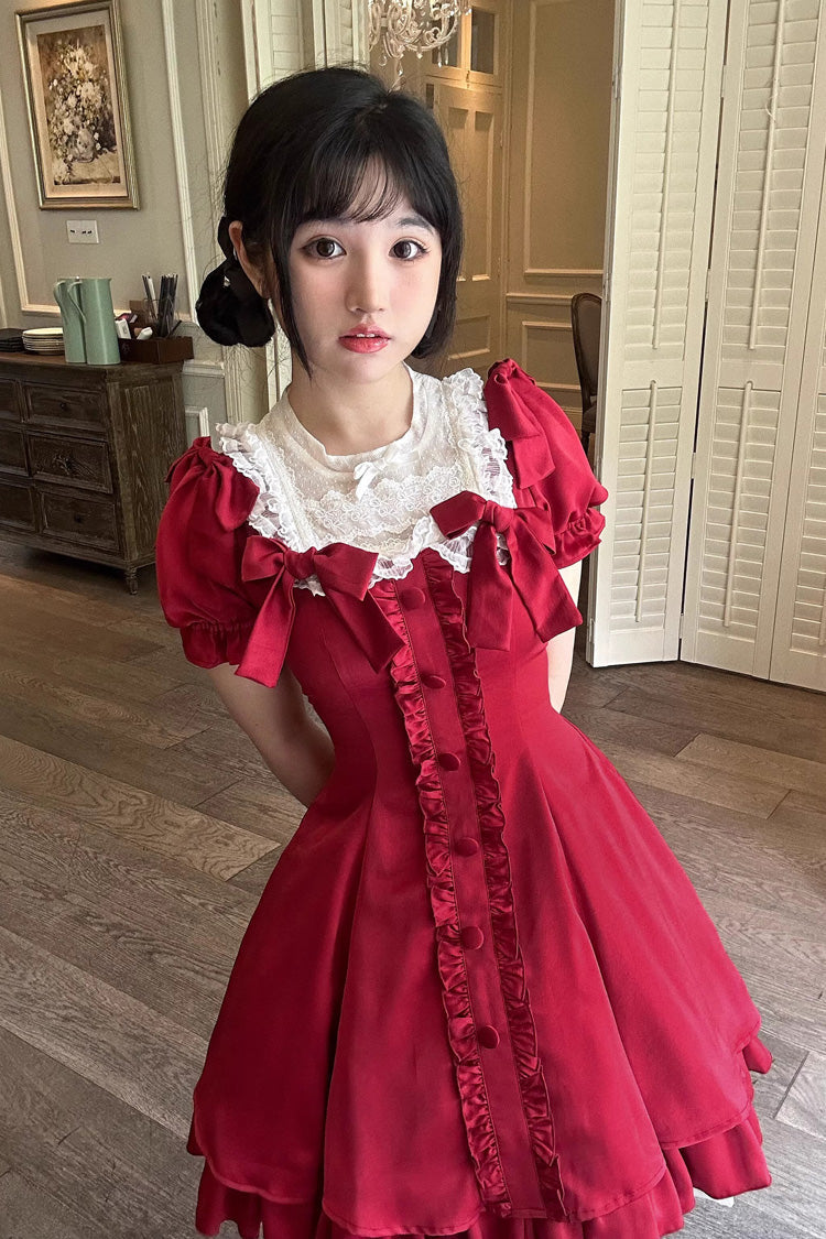 Wine Bow Short-Sleeve Sweet Lolita Dress Plus Size