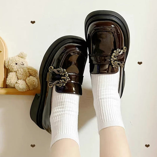 Vintage Accordion Knight Bowknot Chinese College Style Lolita Ankle Shoes in 2 Colors