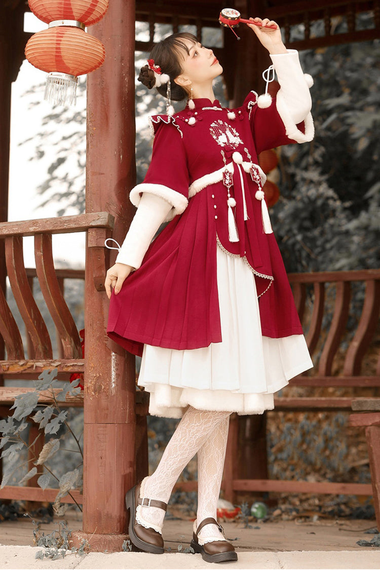 Cherry Rabbit Motif Hanfu Outfit with Long Sleeves and High Rise