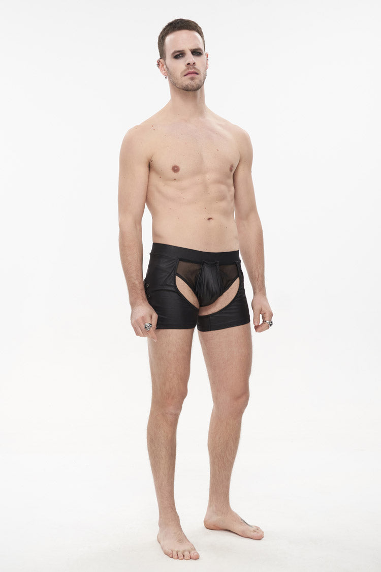 Men's Punk Shorts with Lace-Up Perspective & Slim Fit in Black Knit