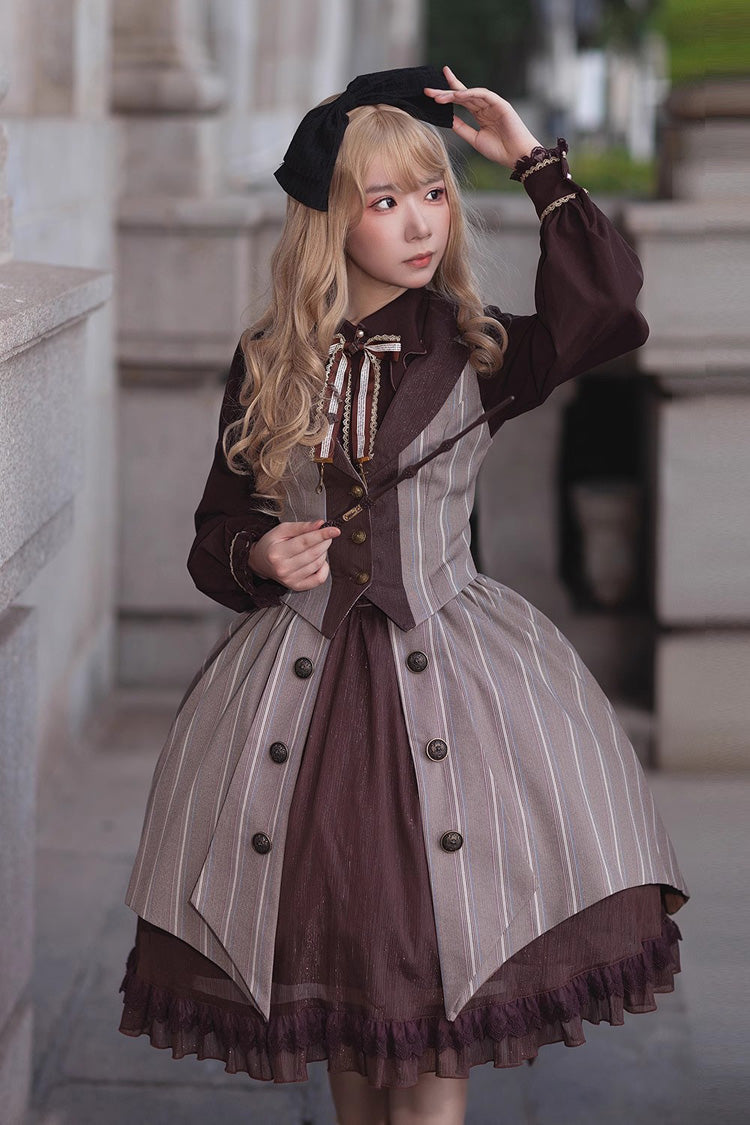 Classic Lolita Skirt with Ruffle Cardigan and Witch's Notes Print