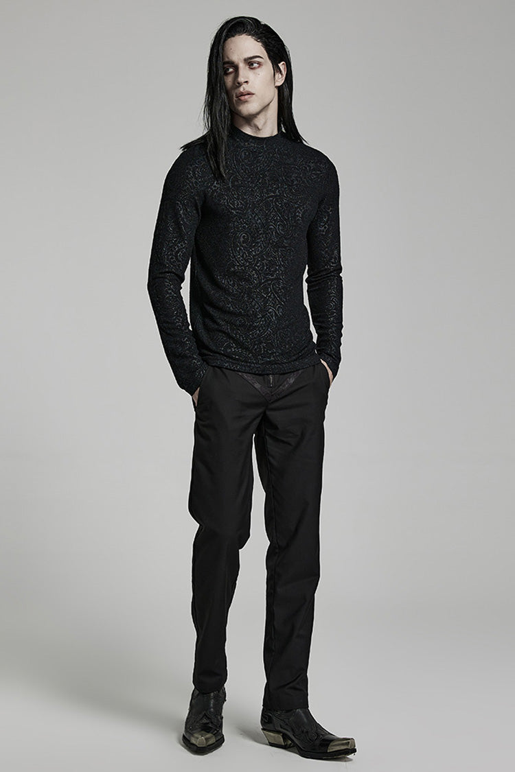 Slim-Fit Men's Gothic Print Blouse, Long-Sleeve Elegant Shirt