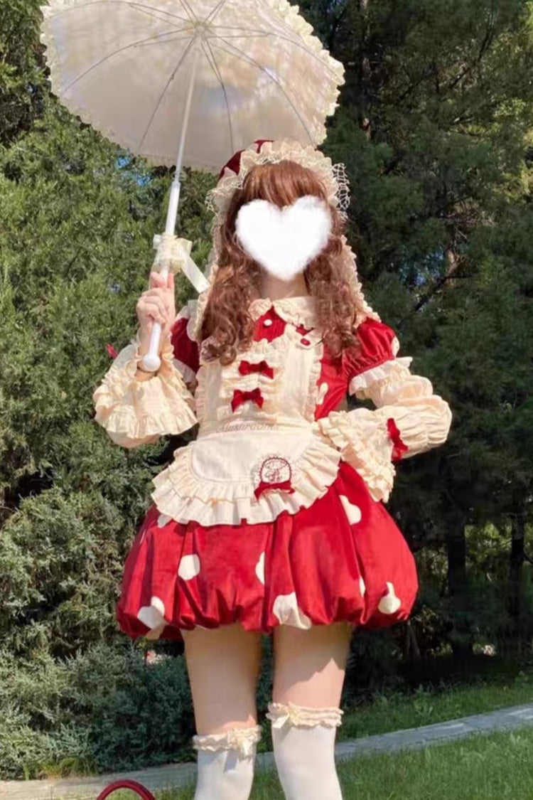 Crimson Sweet Lolita JSK with Mushroom Print and Bow Details