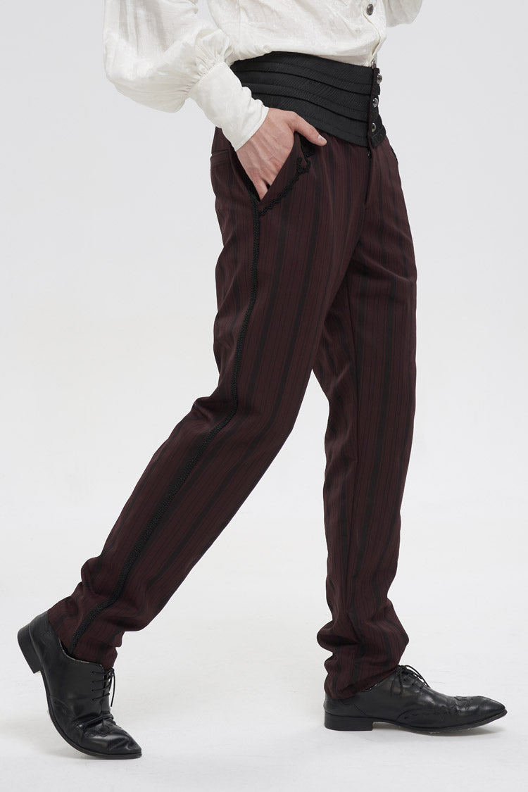 Scarlet Textured Gothic Pants with Striped Weave and High Waist