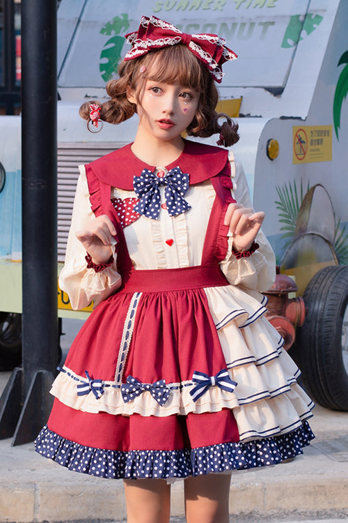 Crimson Sweet Lolita JSK with High Waist and Layered Ruffles