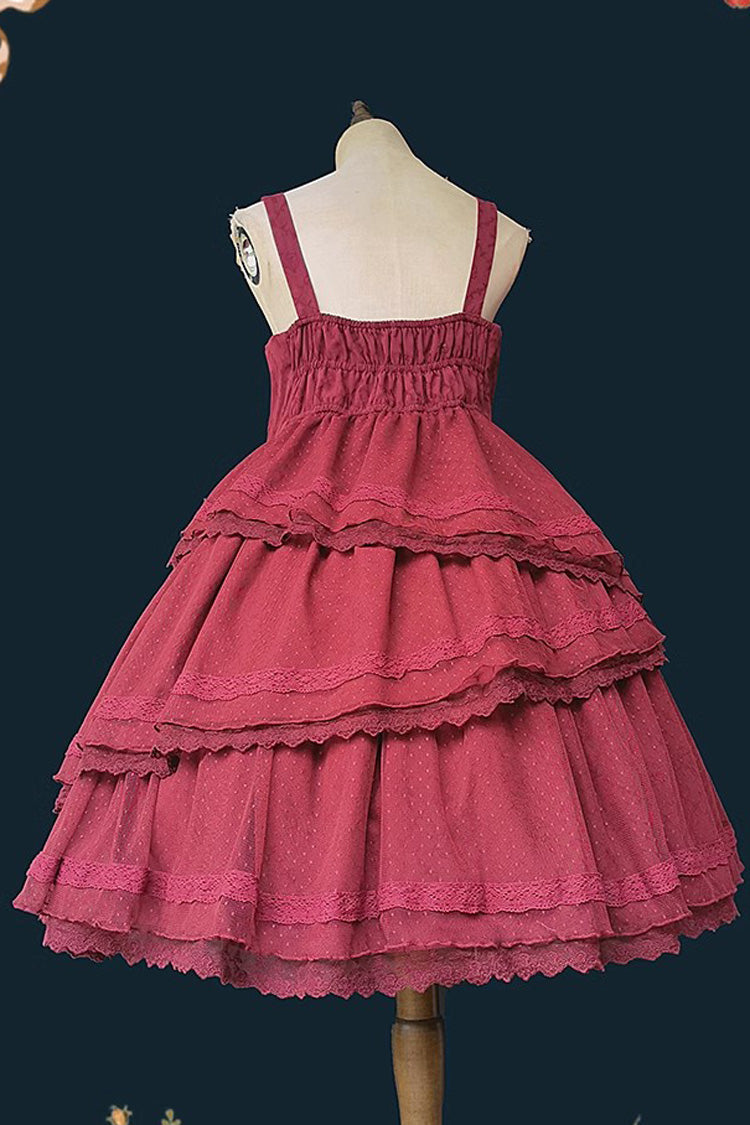 Burgundy Solid Tower of Dawn Bow Accent Sleeveless Ruffle Sweet Lolita Gown