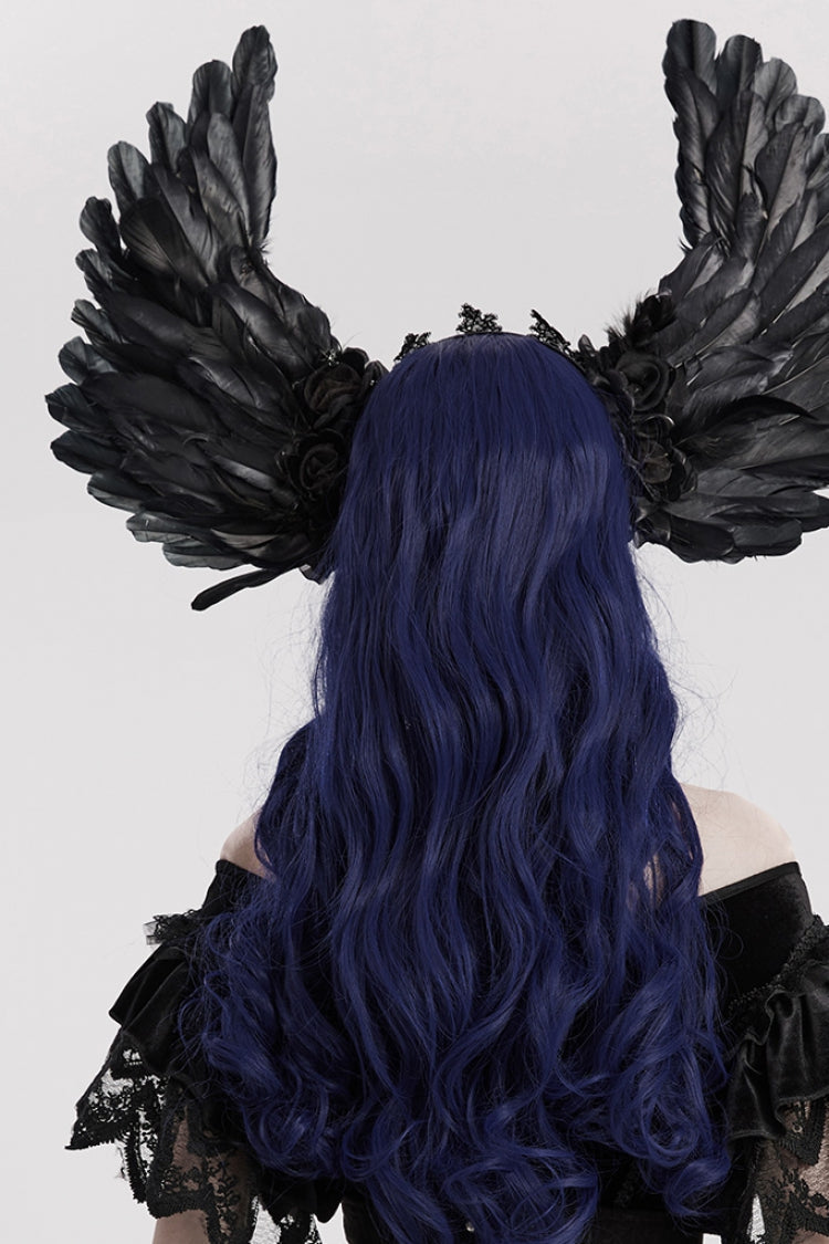 Gothic Headwear with Faux Feather Wings and Lace Accents
