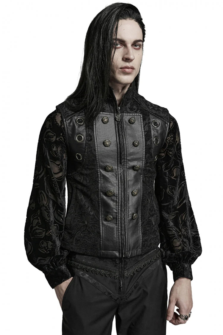 Gothic Men's Vest with Jacquard Print and Metal Ring Accents - Two Hues