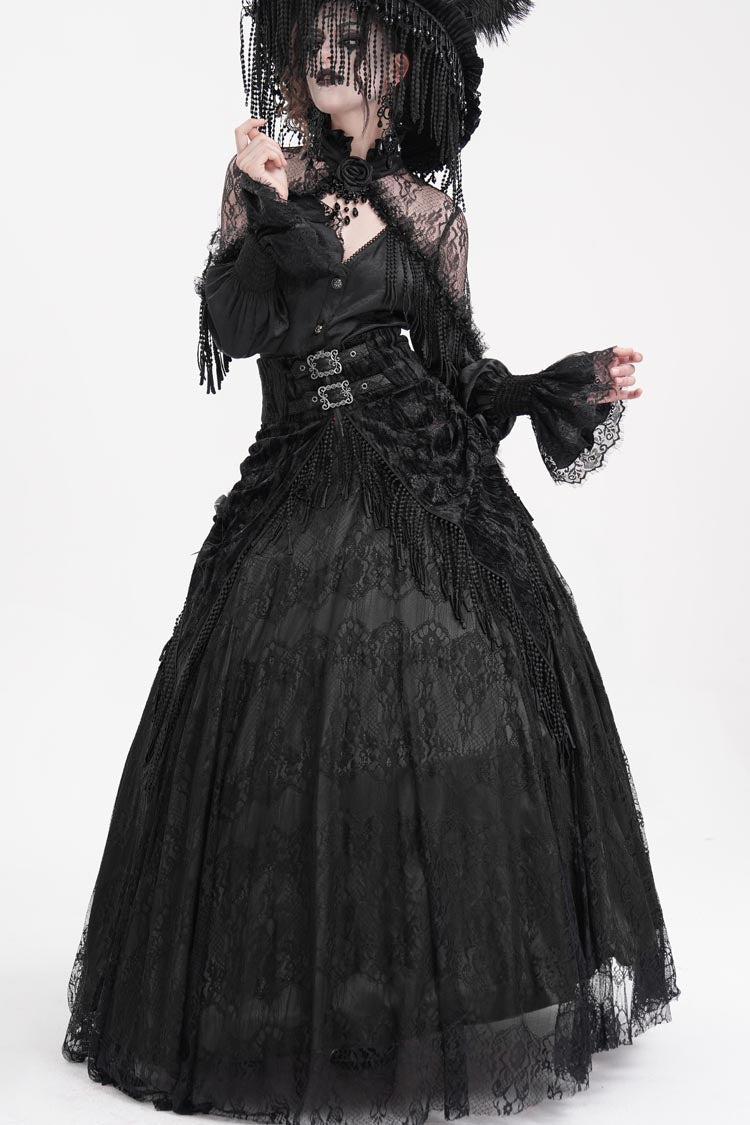 Lace-Up Tassel Embellished Long Skirt for Women - Gothic Edge