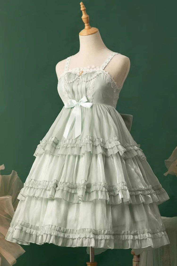 Emerald Starry Gauze Love Song Triple Ruffle Bow Sweet Lolita Tiered JSK Dress