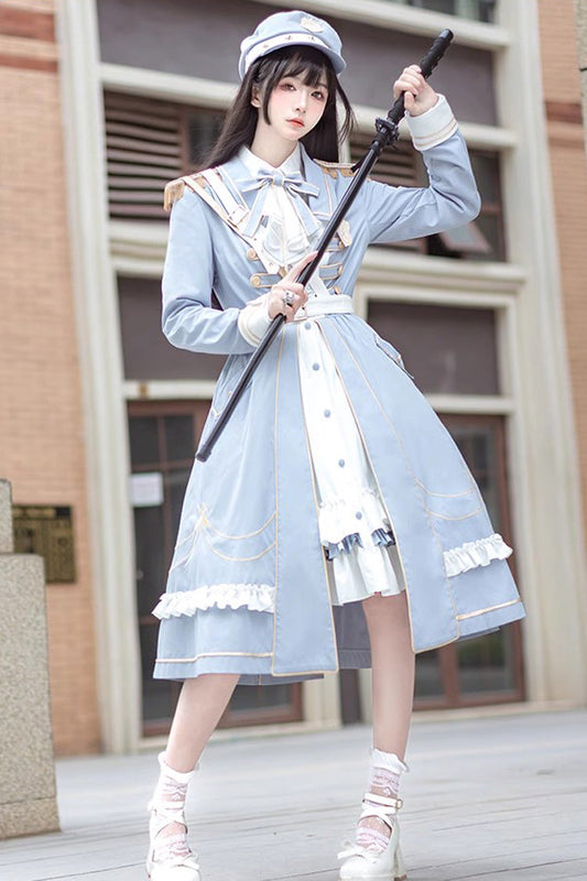 Azure Star Ocean Fantasy Cardigan Bowknot Military Elegant Lolita Dress