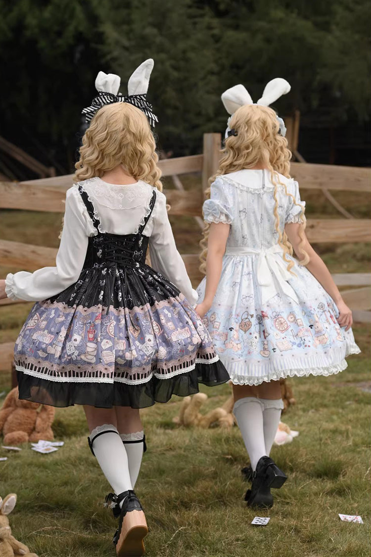 Square Collar Sleeveless Printed Bow Gothic Dress - Alice's Fantasy Tale