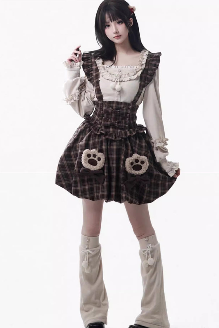 Chocolate Printed Ruffle Bow Strap Dress - Fluffy Little Bear