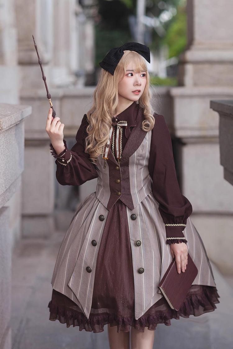 Classic Lolita Skirt with Ruffle Cardigan and Witch's Notes Print