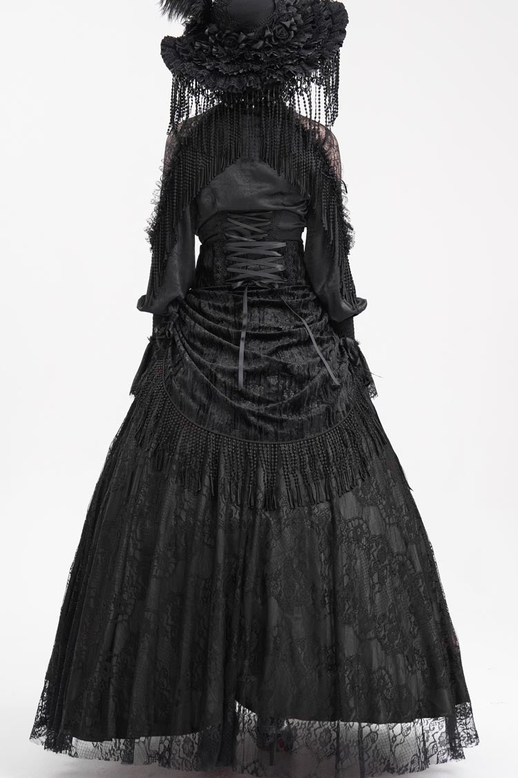 Lace-Up Tassel Embellished Long Skirt for Women - Gothic Edge