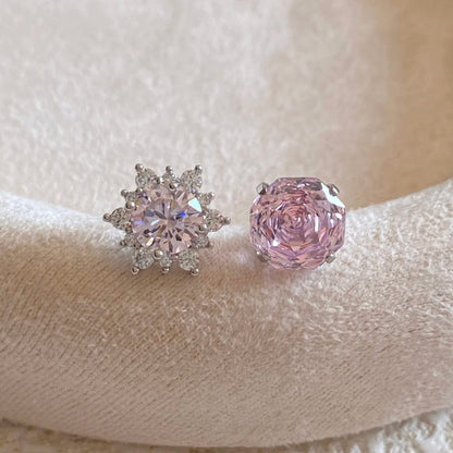 Delicate Pink Rose Snowflake Stud Earrings Set