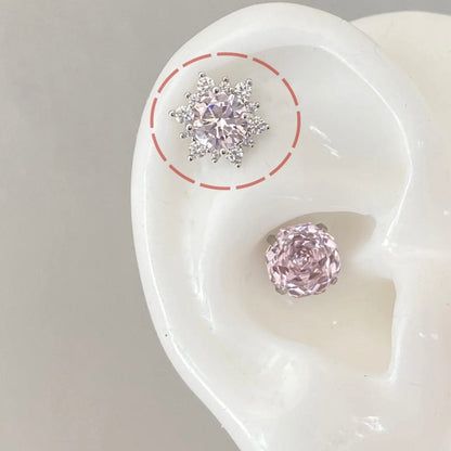 Delicate Pink Rose Snowflake Stud Earrings Set