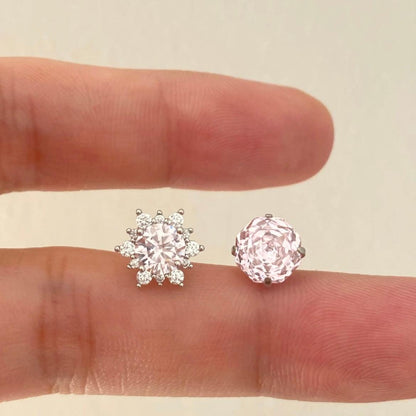 Delicate Pink Rose Snowflake Stud Earrings Set