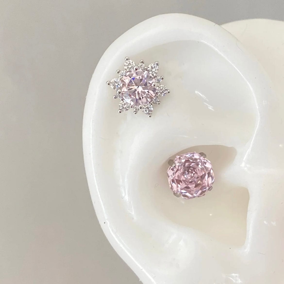 Delicate Pink Rose Snowflake Stud Earrings Set