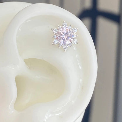 Delicate Pink Rose Snowflake Stud Earrings Set