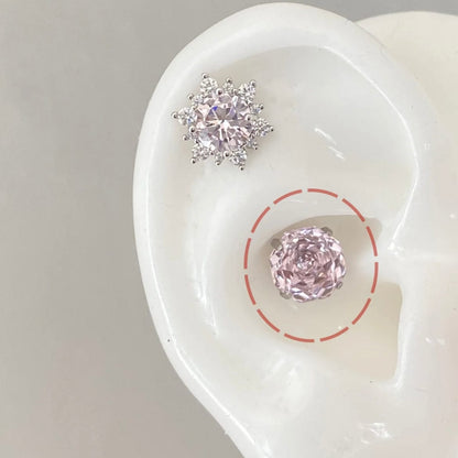 Delicate Pink Rose Snowflake Stud Earrings Set