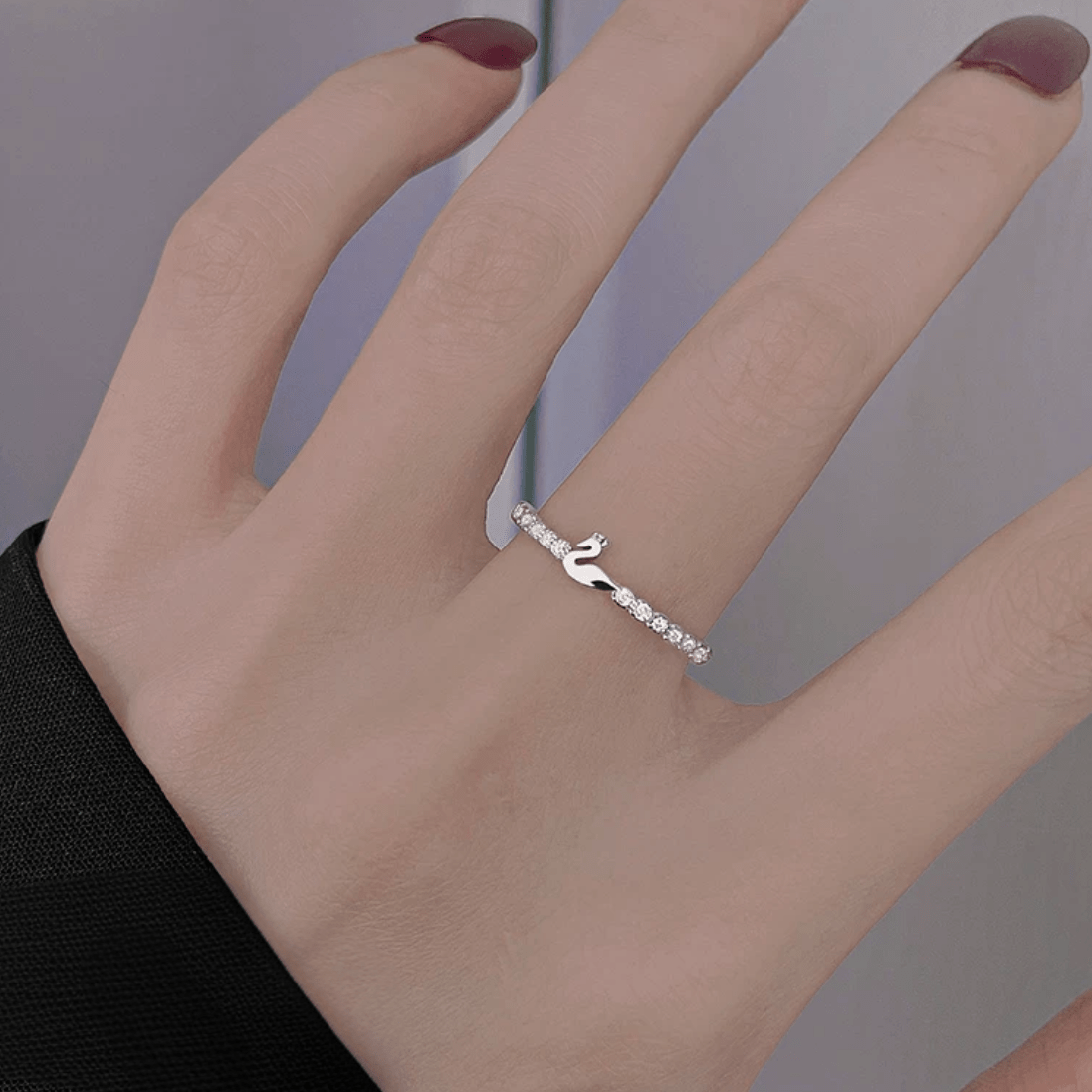 Delicate Silver Swan Open Ring