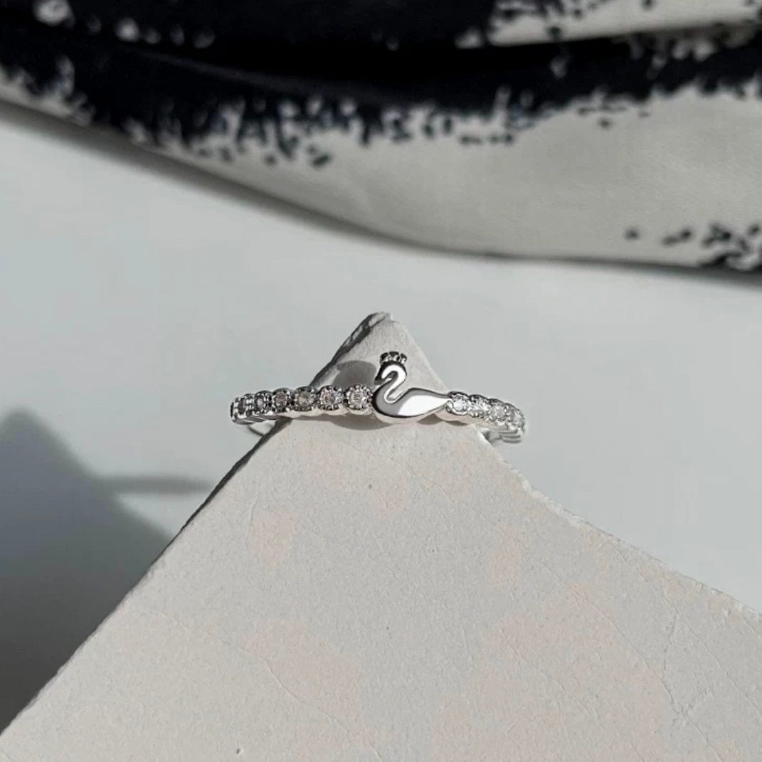 Delicate Silver Swan Open Ring