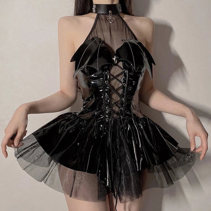 Demon priestess dress - bat wing - wings - black latex - cosplay - cosplaying