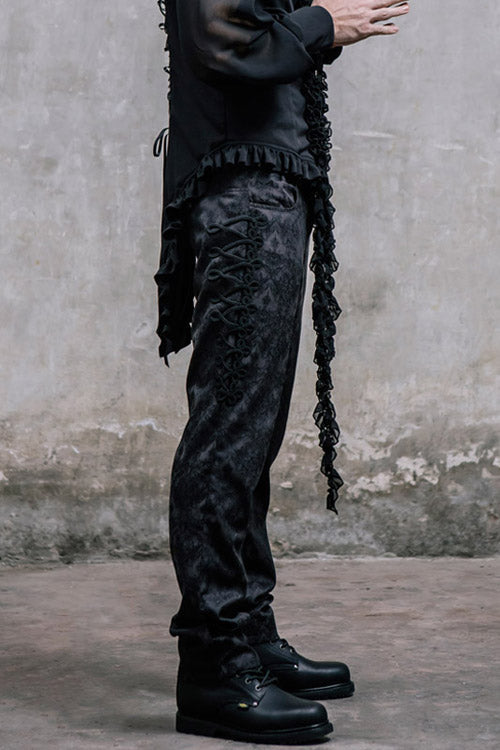 Jacquard Trousers with Side Disc Accents and Back Lacing