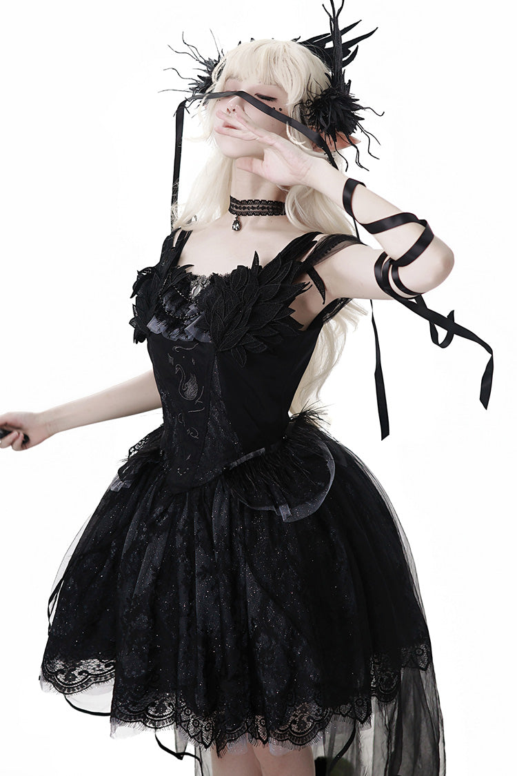 Ruffle Bowknot Ballet Lolita JSK Dress - Black Swan's Prayer