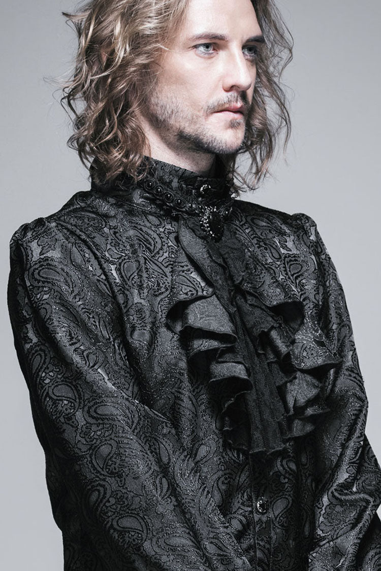 Men's Gothic Tie with Jewel Pins and Jacquard Lace Pattern