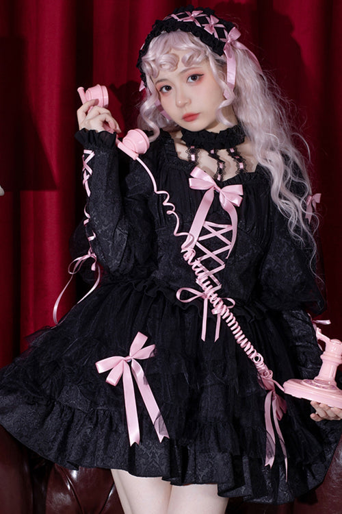 Romance Overture Frill Bow Long-Sleeve High-Waist Sweet OP Dress