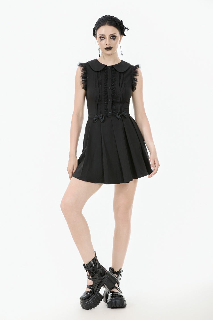 Peter Pan Collar Sleeveless Pleated Graduation Dress