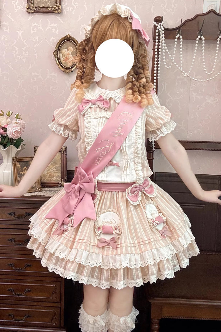 Candy Paradise Doll Collar Short-Sleeve Double Ruffle Bow Lolita OP
