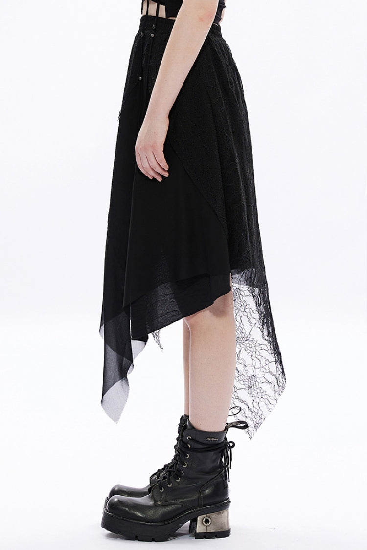 Gothic Skirt with Chiffon Irregular Hem and Lace Details
