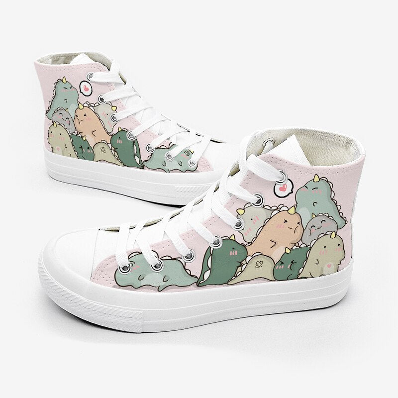 Dinosaur pile high top sneakers - chucks - dino - dinosaur - footwear - kawaii