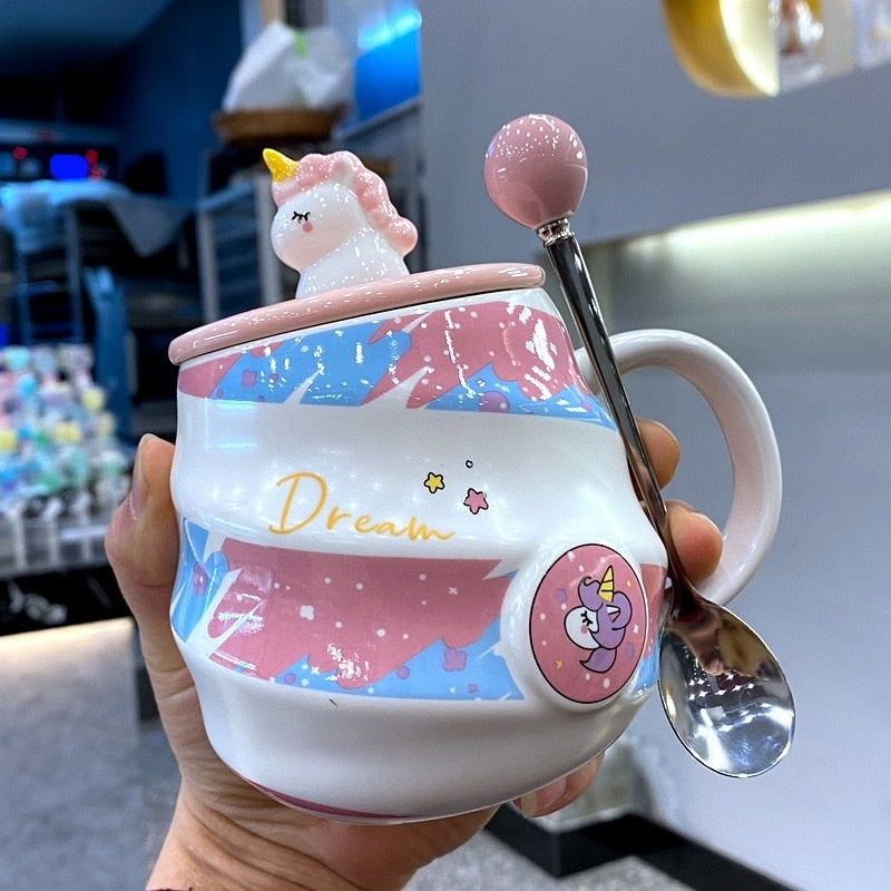 Dream Unicorn Mug & Spoon - blue and pink, ceramic, cup, cups, mugs Kawaii Babe