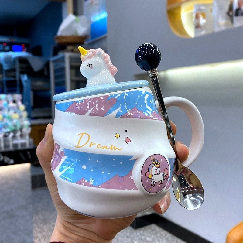 Dream Unicorn Mug & Spoon - blue and pink, ceramic, cup, cups, mugs Kawaii Babe
