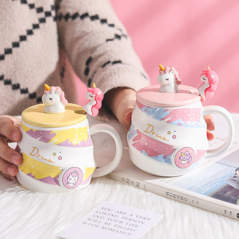 Dream Unicorn Mug & Spoon - blue and pink, ceramic, cup, cups, mugs Kawaii Babe