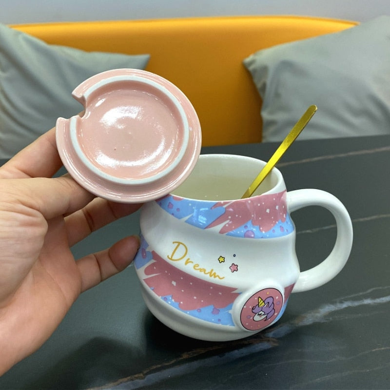 Dream Unicorn Mug & Spoon - blue and pink, ceramic, cup, cups, mugs Kawaii Babe