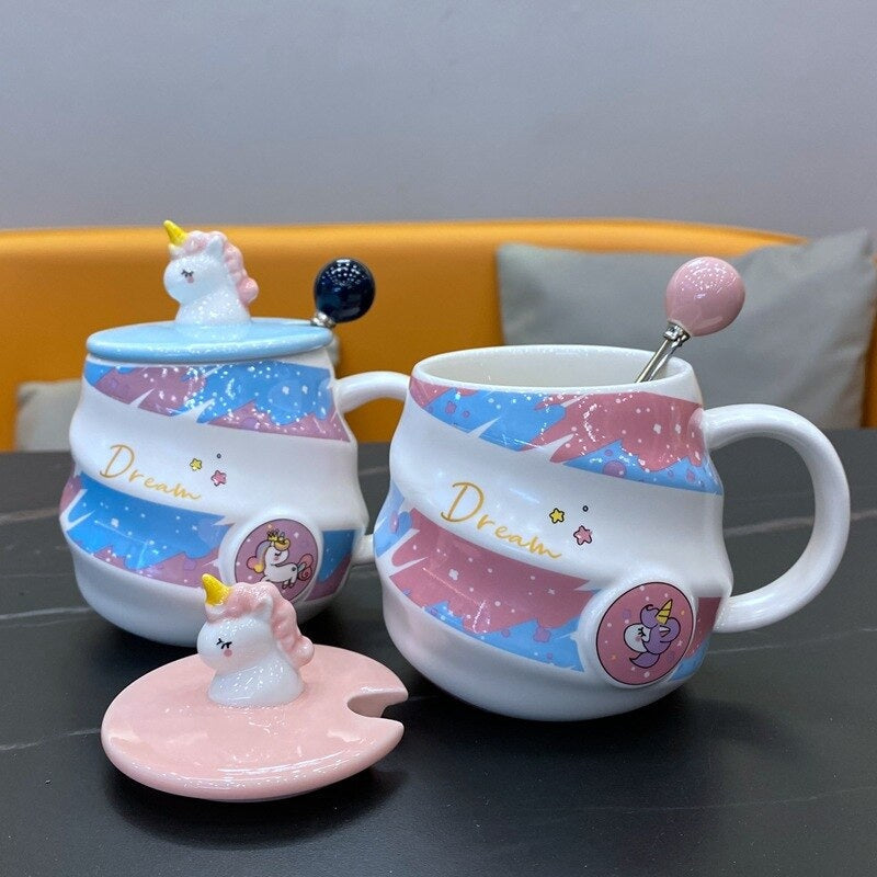 Dream Unicorn Mug & Spoon - blue and pink, ceramic, cup, cups, mugs Kawaii Babe