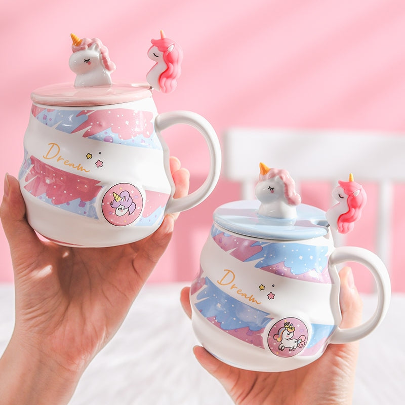 Dream Unicorn Mug & Spoon - blue and pink, ceramic, cup, cups, mugs Kawaii Babe