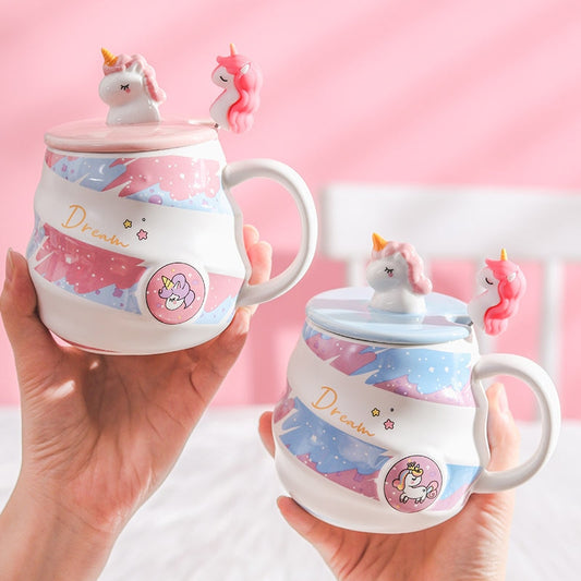 Dream Unicorn Mug & Spoon - blue and pink, ceramic, cup, cups, mugs Kawaii Babe