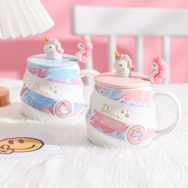 Dream Unicorn Mug & Spoon - blue and pink, ceramic, cup, cups, mugs Kawaii Babe