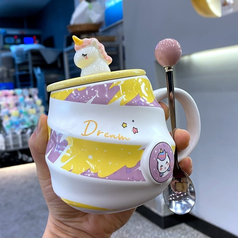 Dream Unicorn Mug & Spoon - blue and pink, ceramic, cup, cups, mugs Kawaii Babe