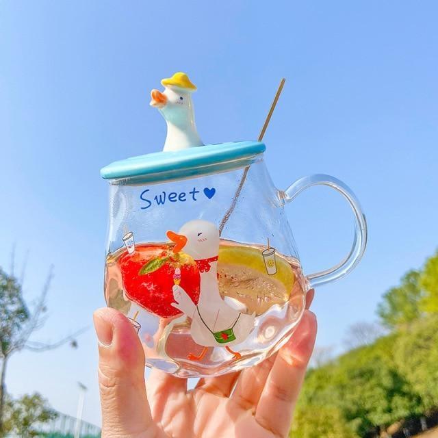 Duck Goose Mug With Lid - bottles, cups, duck, ducks, ducky